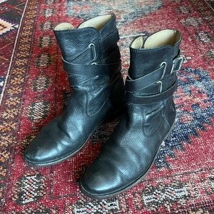 Rare FRYE Shirley Strappy Black Leather Boots Women's Size 6.5